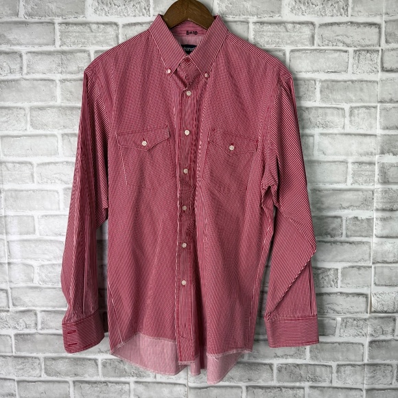 VTG Wrangler 90s Western Red Conductor Striped Button Down Shirt Mens 16 X-Long - Picture 1 of 7